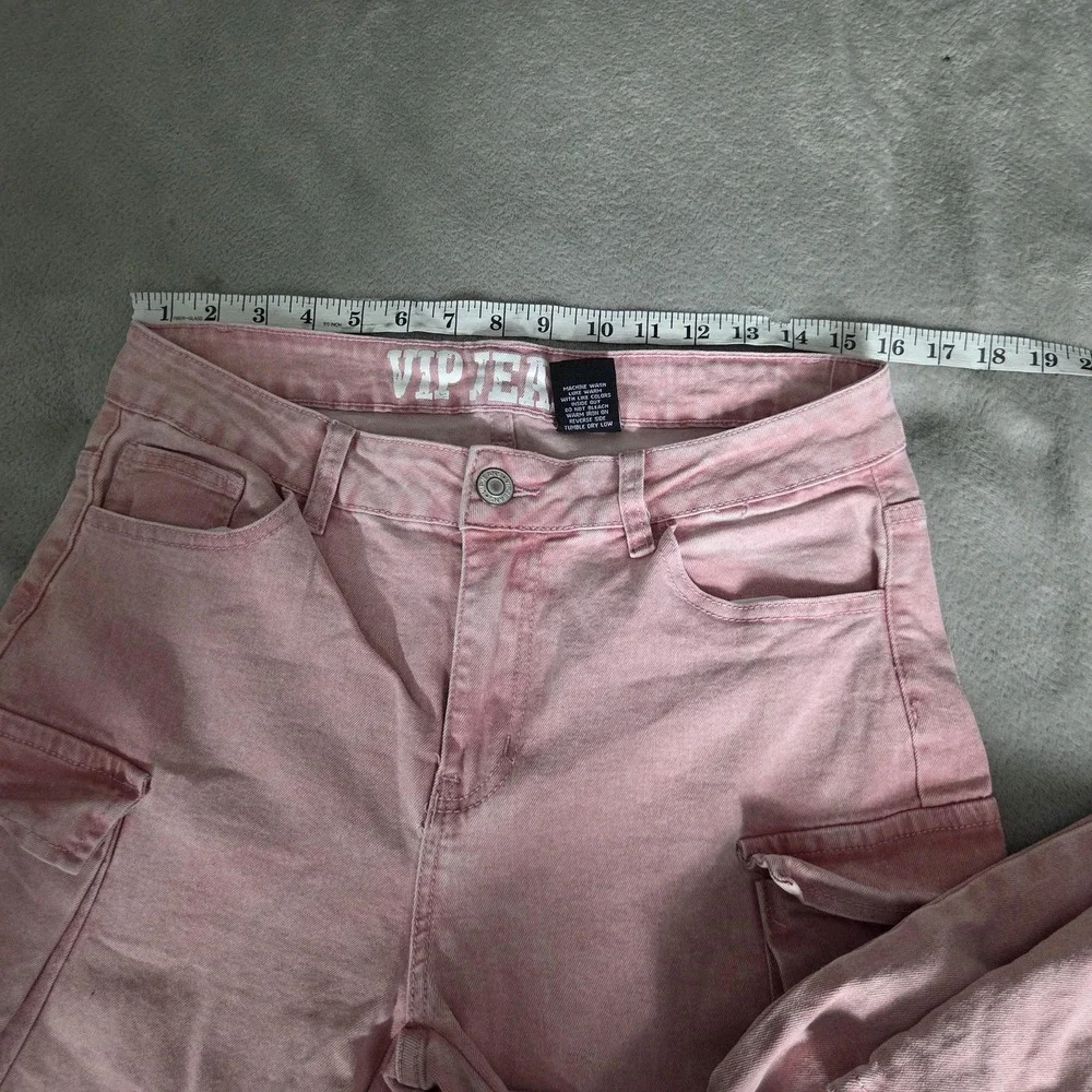 VIP Jeans Jeans Juniors 11/30 Pink Light Wash Mid Rise Cargo Straight Stretch